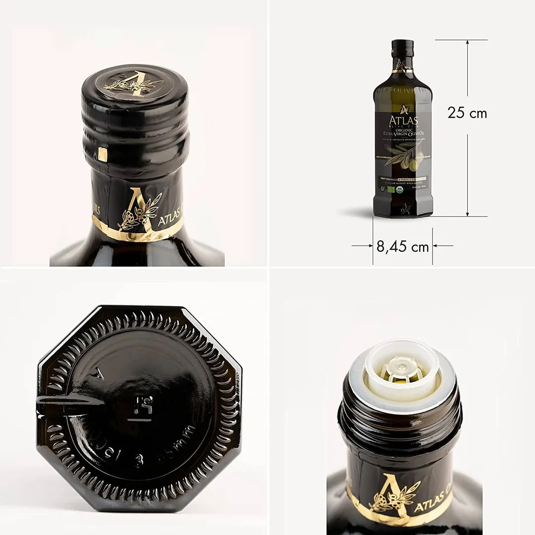 Atlas Organic Extra Virgin Olive Oil Glass bottle of 1 L (34 OZ) | Carbon Neutral | Low Acidity | Moroccan and Polyphenol Rich