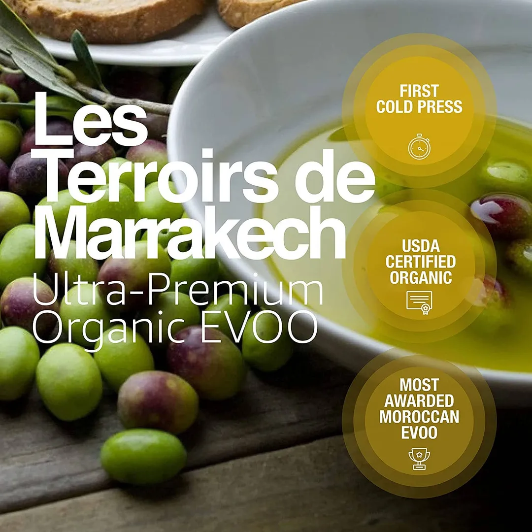 Les Terroirs De Marrakech Organic Extra Virgin Olive Oil Moroccan and Polyphenol Rich - Carbon Neutral - Low Acidity