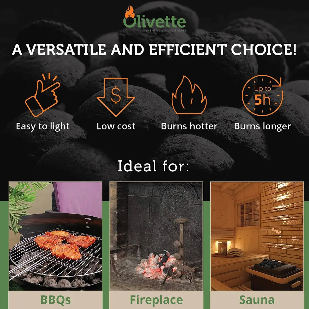 Olivette Organic Charcoal Briquette for Bbq | USDA Organic | 3kg