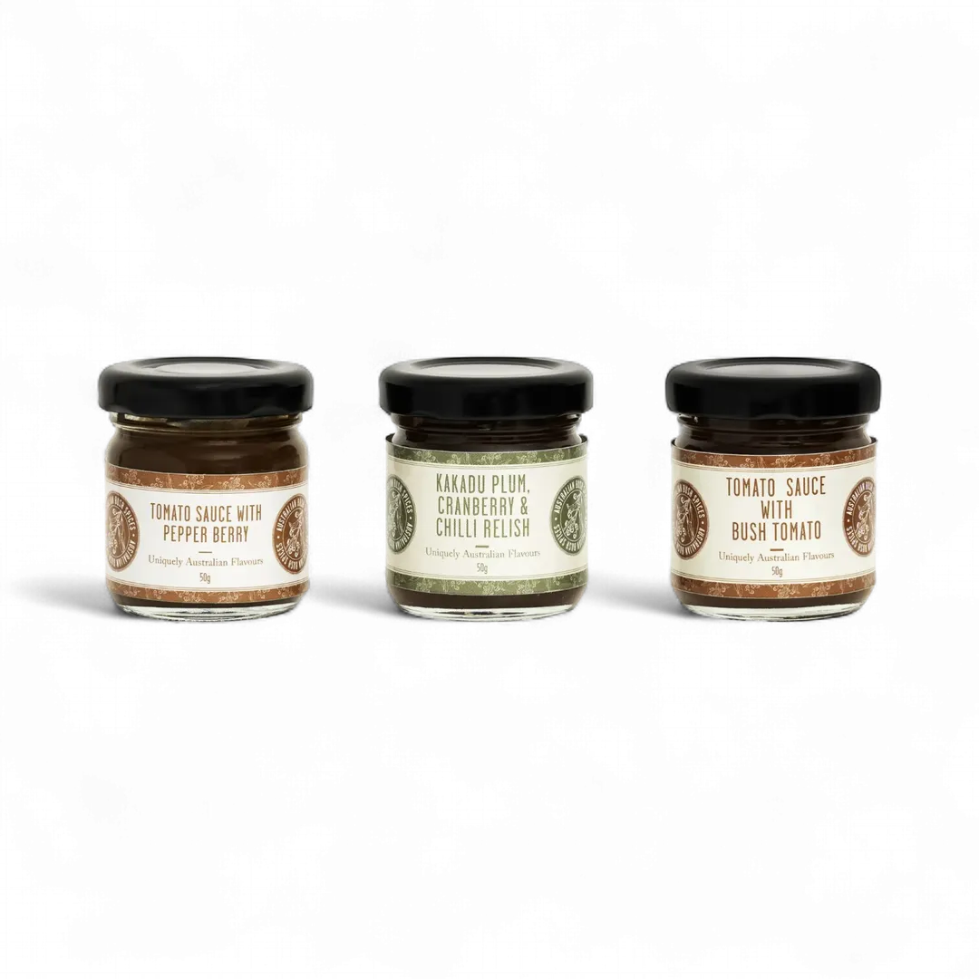 3 Pack Mini Tomato Sauces and KP Relish 50g Wild Australian Native Plant Flavours