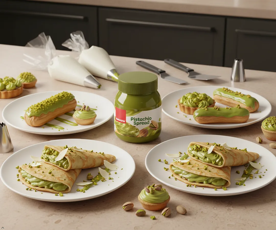 Pistachio Cream Spread - Sweet Nut Butter for Toast, Bagels, Pancakes & Desserts - Smooth Creamy Texture with Rich Pistachio Flavor for Baking - 12.35 oz Jar