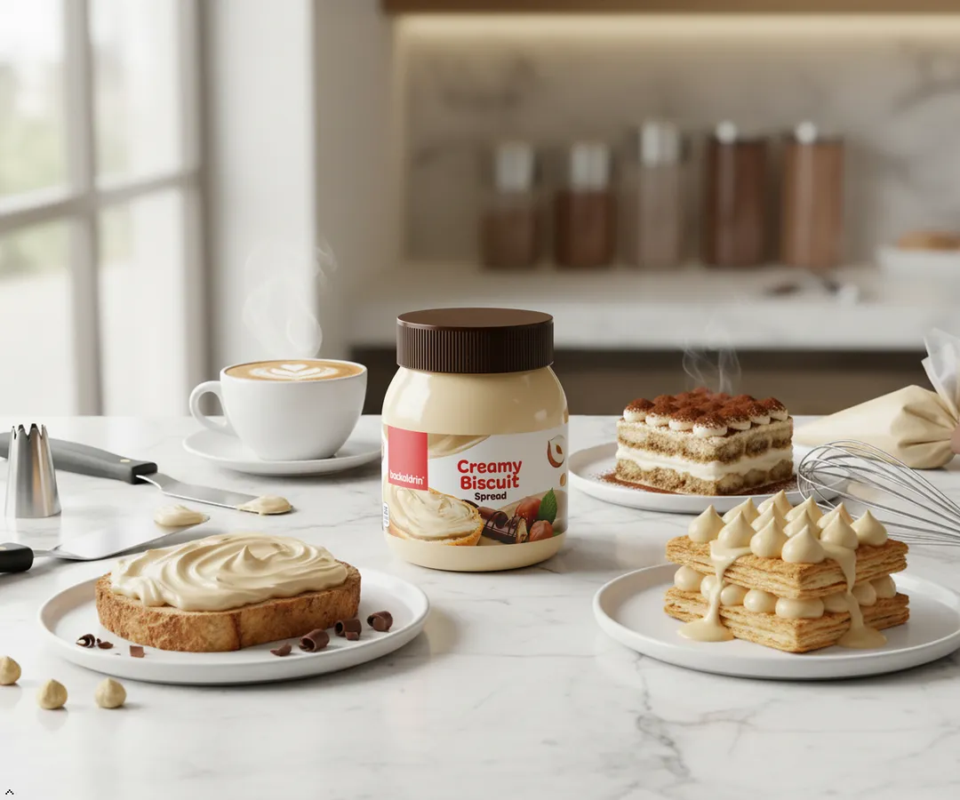 Bueno Creamy Biscuit & Hazelnut Spread - Smooth Chocolate Hazelnut Topping for Toast, Pancakes, Waffles &amp; Desserts - Premium Baking Spread - 12.35 oz Jar