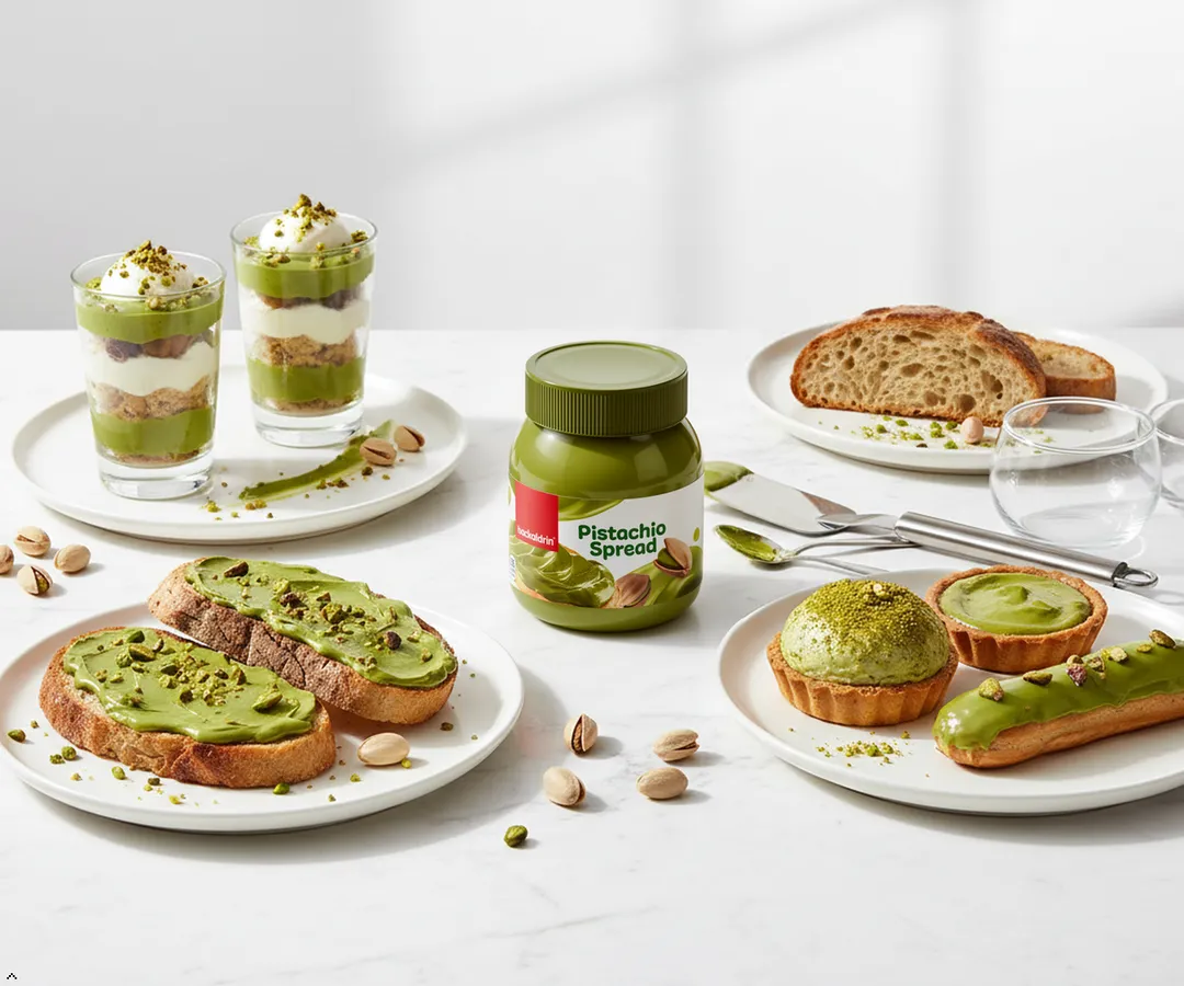 Pistachio Cream Spread - Sweet Nut Butter for Toast, Bagels, Pancakes & Desserts - Smooth Creamy Texture with Rich Pistachio Flavor for Baking - 12.35 oz Jar