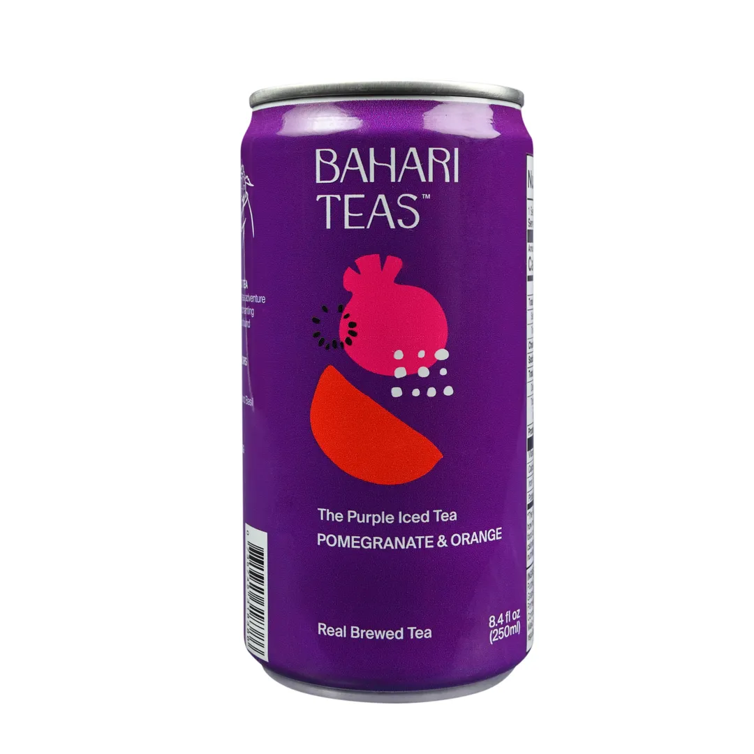 Bahari Teas Kenyan Purple Iced Tea with Pomegranate and Orange - Unique African Grown Canned Beverage (12 pack - 8.4 oz Cans)