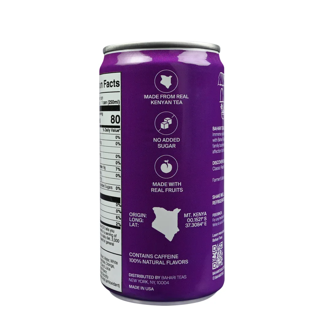 Bahari Teas Kenyan Purple Iced Tea with Pomegranate and Orange - Unique African Grown Canned Beverage (12 pack - 8.4 oz Cans)