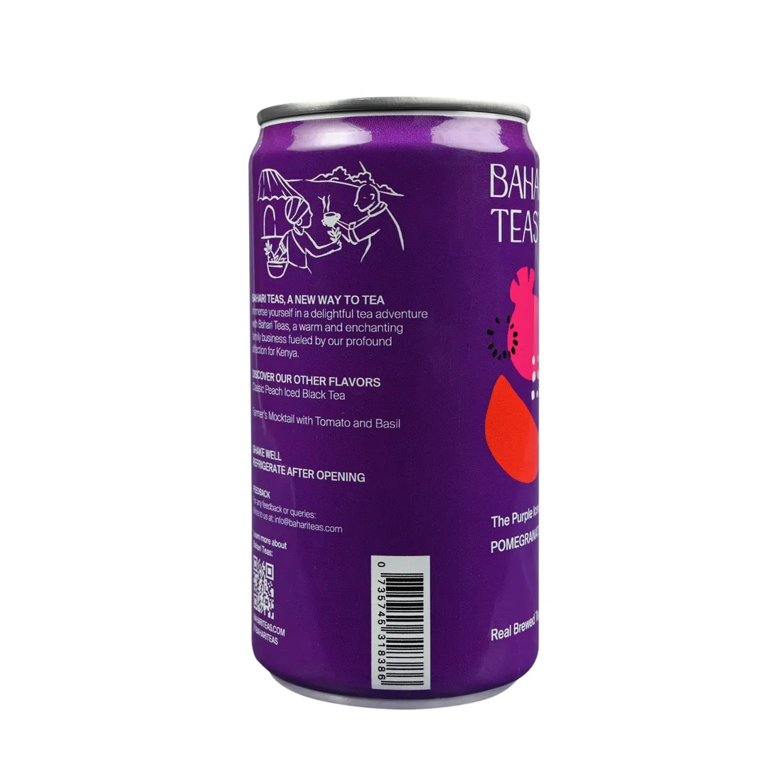 Bahari Teas Kenyan Purple Iced Tea with Pomegranate and Orange - Unique African Grown Canned Beverage (12 pack - 8.4 oz Cans)