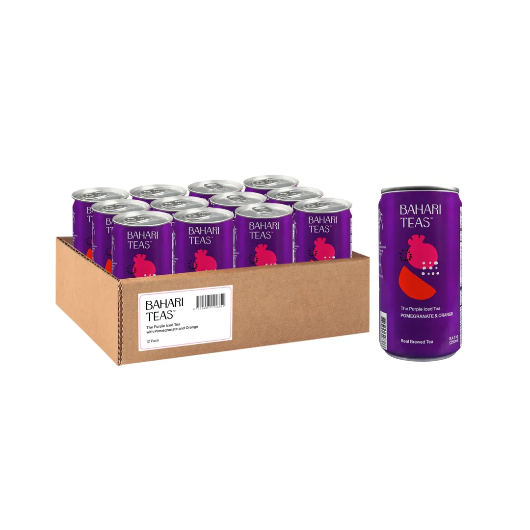 Bahari Teas Kenyan Purple Iced Tea with Pomegranate and Orange - Unique African Grown Canned Beverage (12 pack - 8.4 oz Cans)
