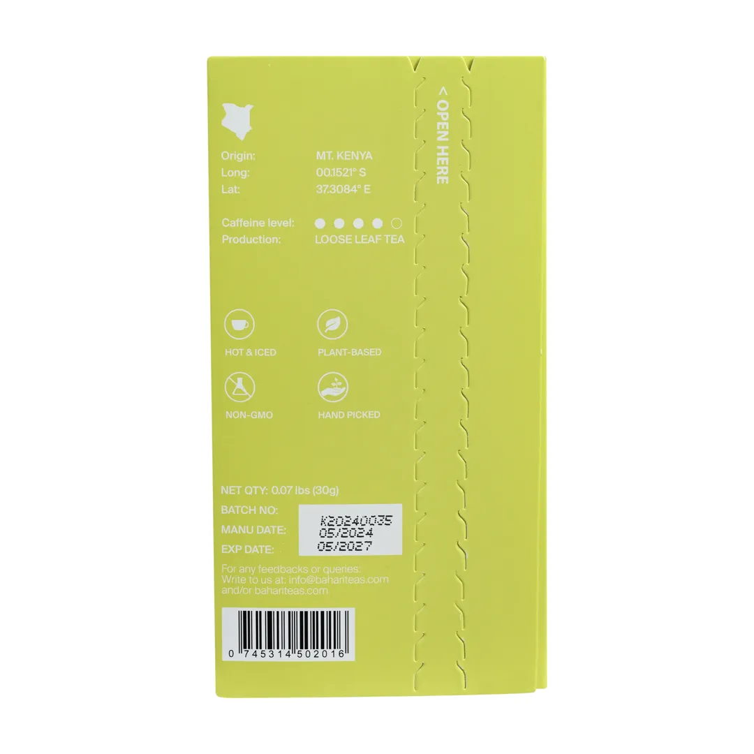 Bahari Teas Premium Kenyan Green Tea - Antioxidant Rich, Bright, Brisk, Unique Beverage Hot or Cold (15 Tea Bags)