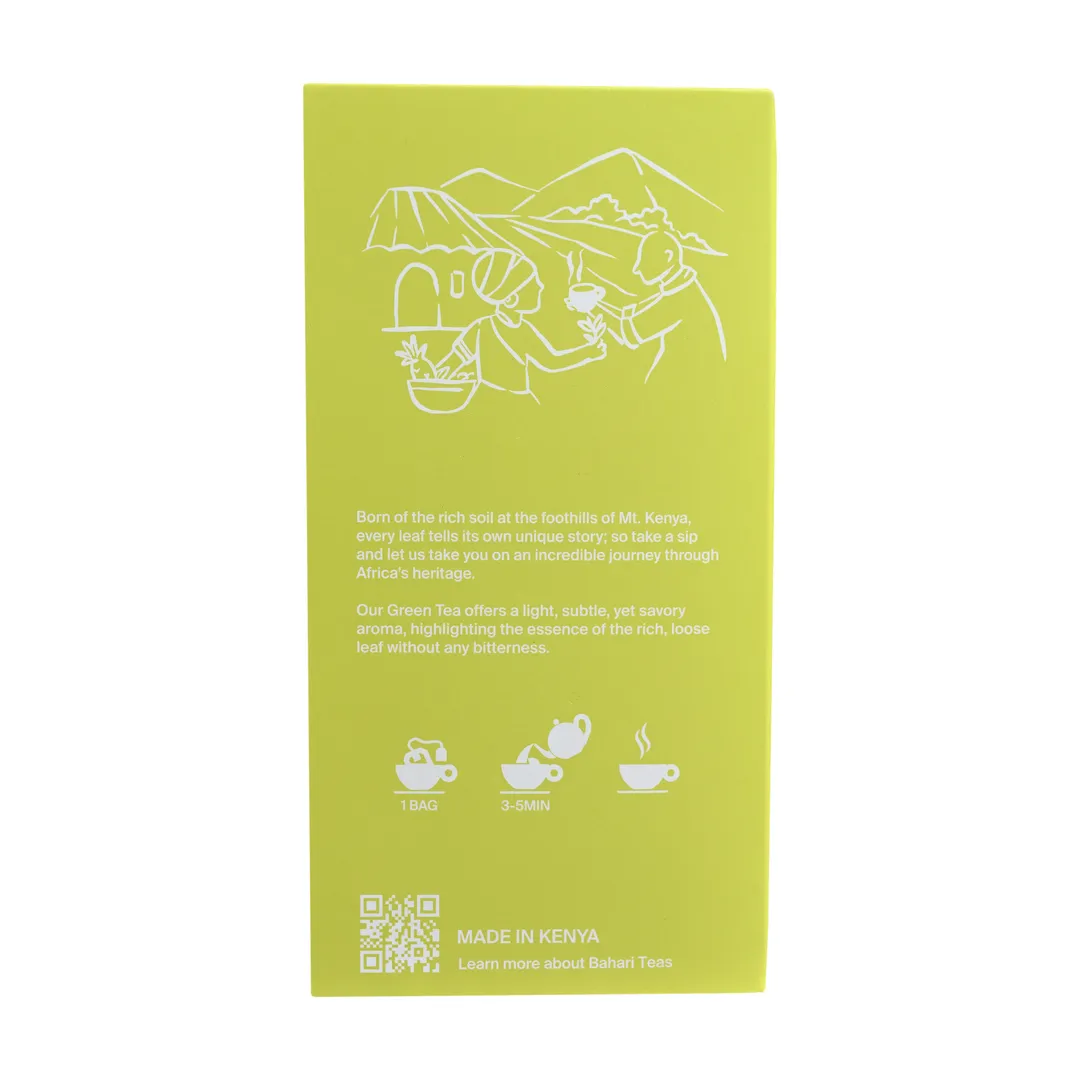Bahari Teas Premium Kenyan Green Tea - Antioxidant Rich, Bright, Brisk, Unique Beverage Hot or Cold (15 Tea Bags)
