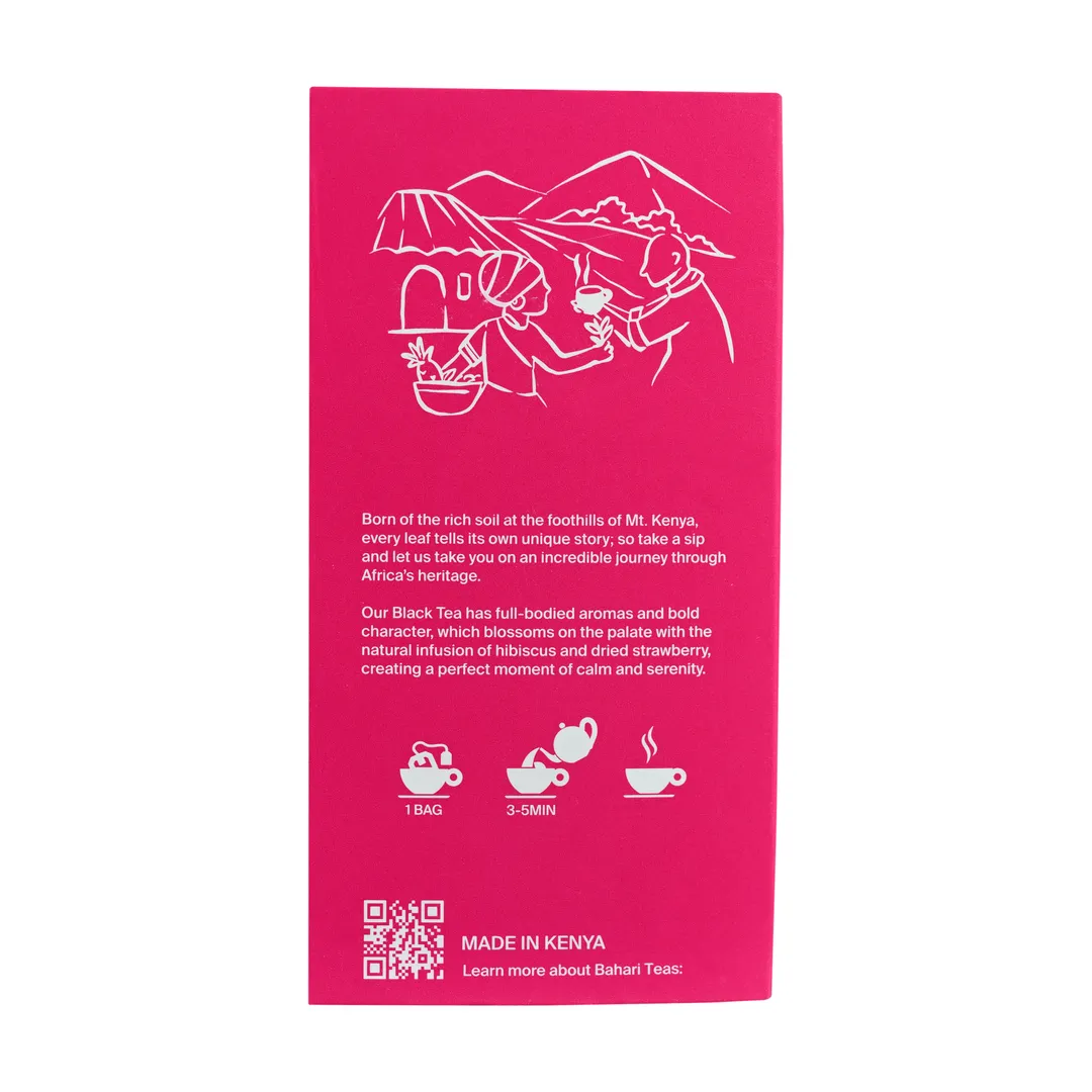 Bahari Teas Premium Kenyan Hibiscus and Strawberry Black Tea Unique and Delicious African Tea (15 Tea Bags)