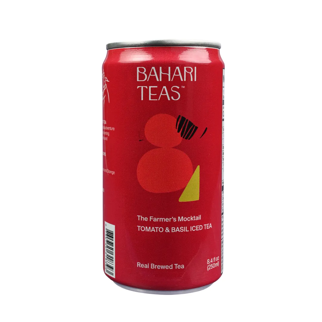 Bahari Teas Tomato and Basil Iced Tea (Farmer's Mocktail) - Kenyan Black Tea, Tomato, and Basil Flavors (12 pack - 8.4 oz Cans)