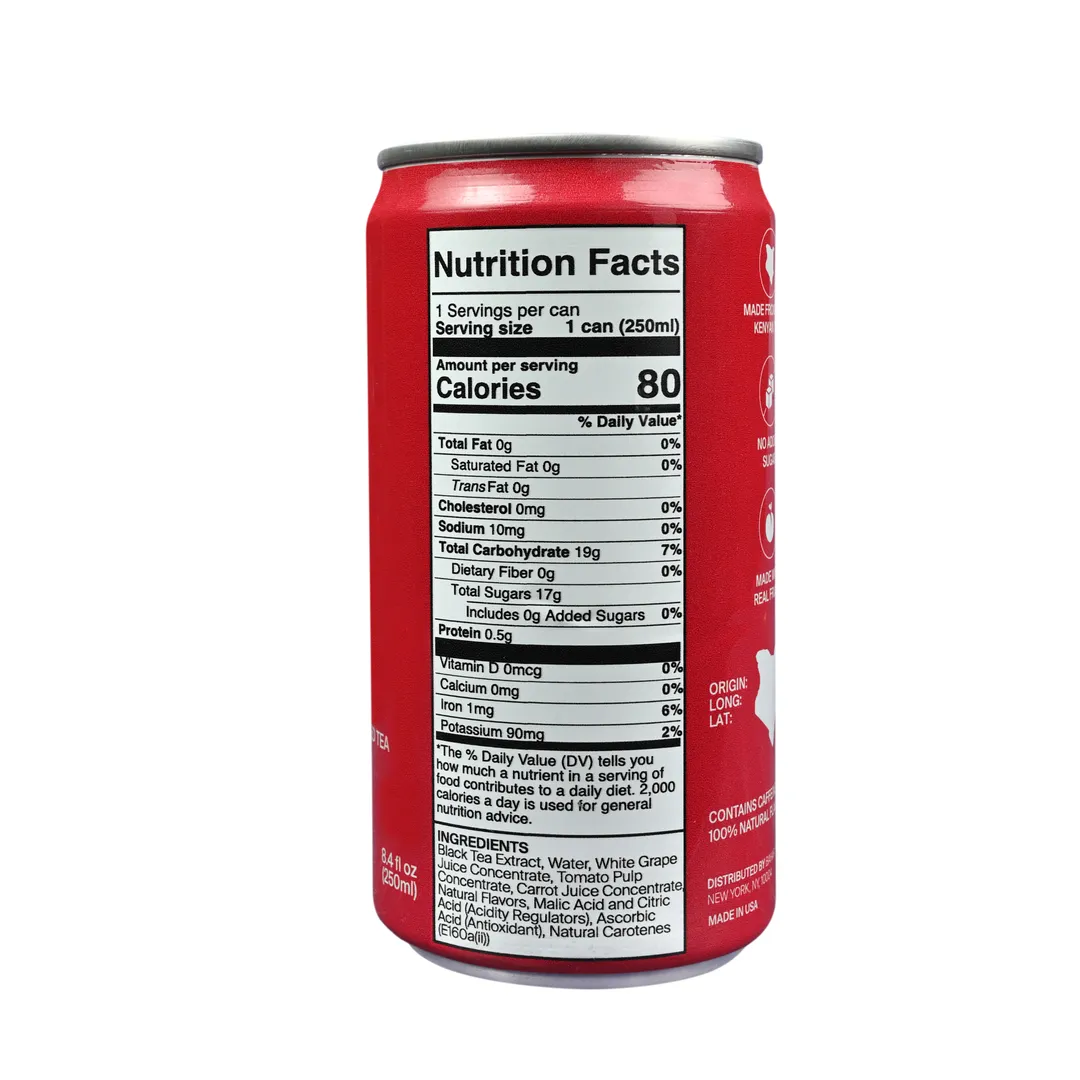 Bahari Teas Tomato and Basil Iced Tea (Farmer's Mocktail) - Kenyan Black Tea, Tomato, and Basil Flavors (12 pack - 8.4 oz Cans)