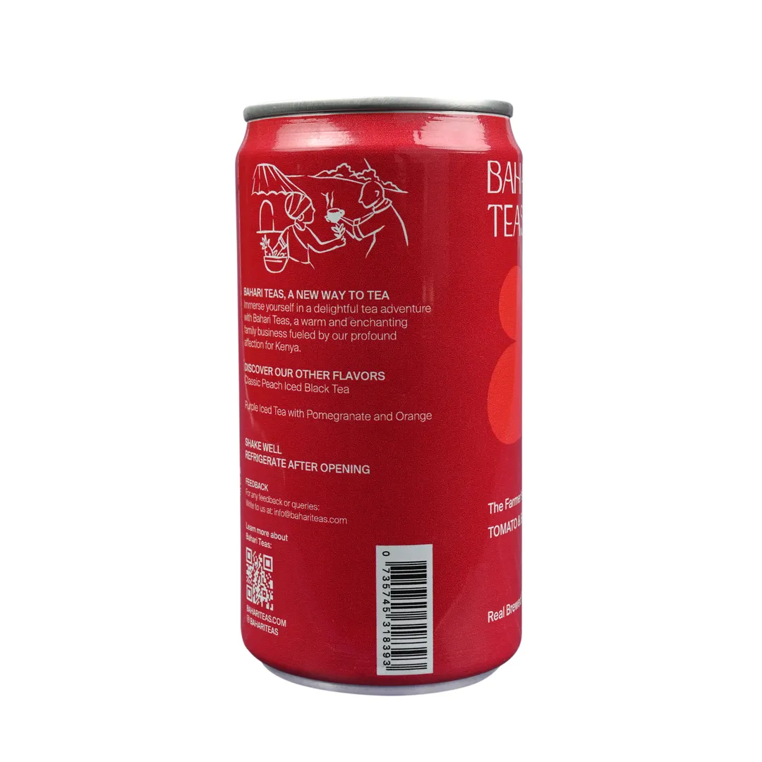 Bahari Teas Tomato and Basil Iced Tea (Farmer's Mocktail) - Kenyan Black Tea, Tomato, and Basil Flavors (12 pack - 8.4 oz Cans)