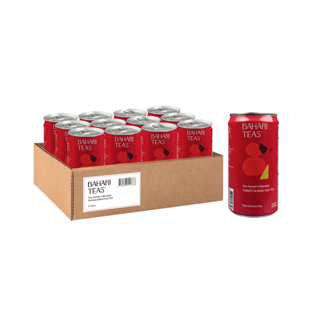 Bahari Teas Tomato and Basil Iced Tea (Farmer's Mocktail) - Kenyan Black Tea, Tomato, and Basil Flavors (12 pack - 8.4 oz Cans)