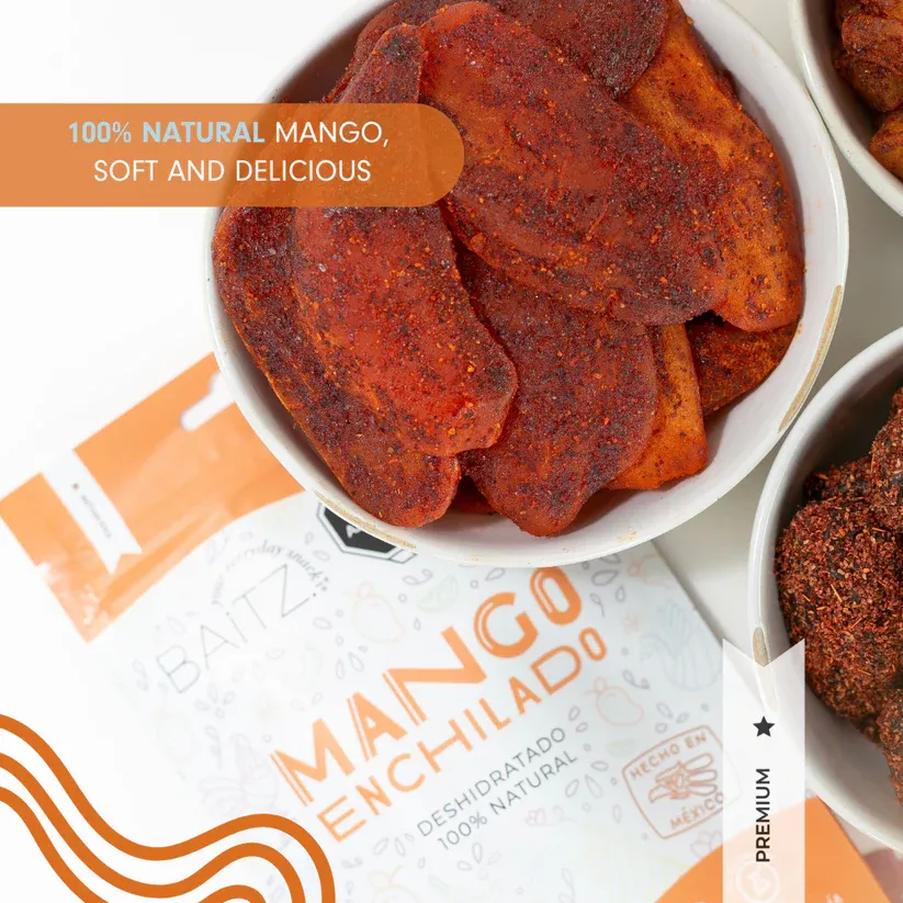 Baitz| Spicy Sweetened Dried Mango Slices 3.5 oz (3 PACK) | Naturally Sweet & Spicy Snack | No Artificial Red Color or Preservatives | Dried Fruit | 100% Natural