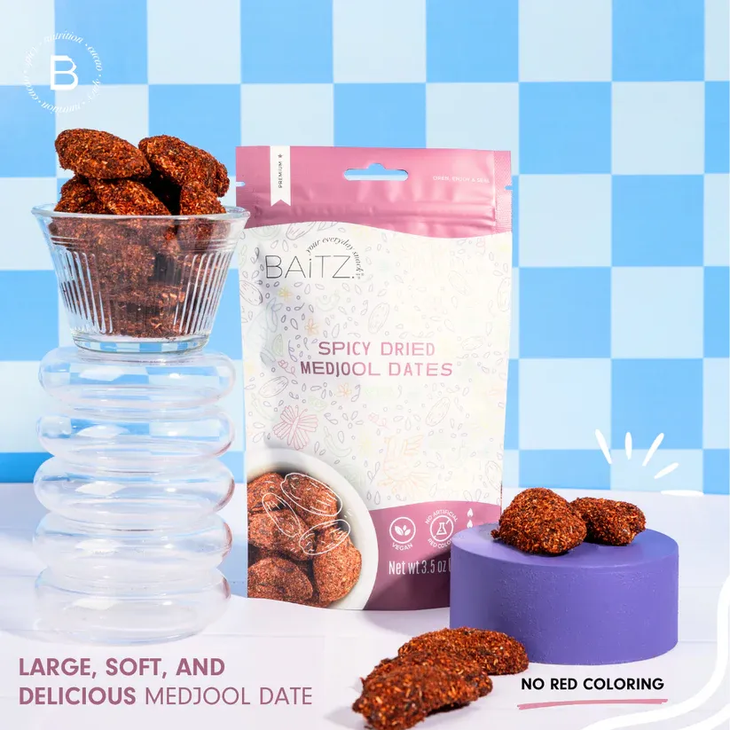 Baitz | Spicy Dried Medjool Dates 3.5 oz (3 PACK) | Naturally Sweet & Spicy Snack | No Artificial Colors or Preservatives | Dried Fruit | 100% Natural | Energetic