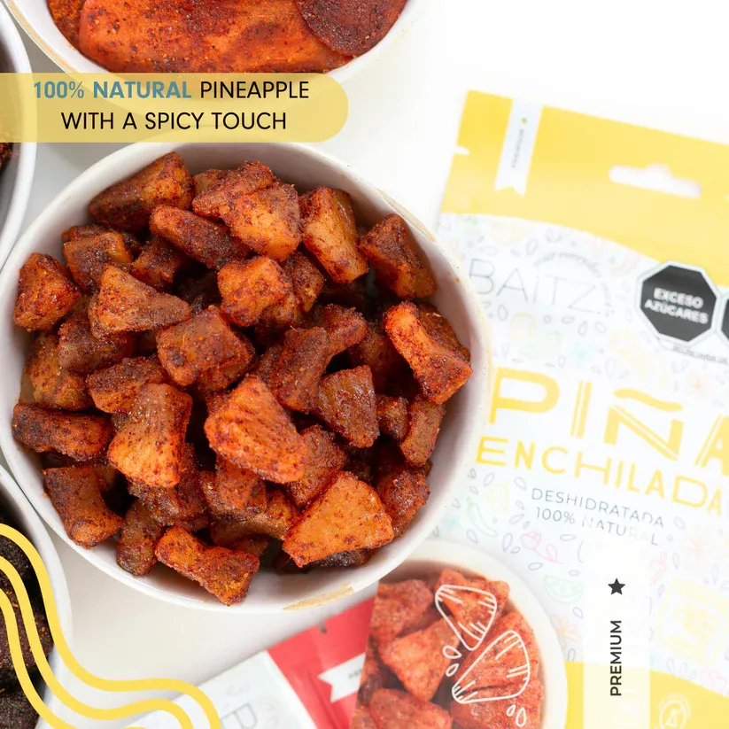 Baitz | Spicy Sweetened Dried Pineapple 3.5 oz (3 PACK) | Naturally Sweet & Spicy Snack | No Artificial Colors or Preservatives | Dried Fruit | 100% Natural