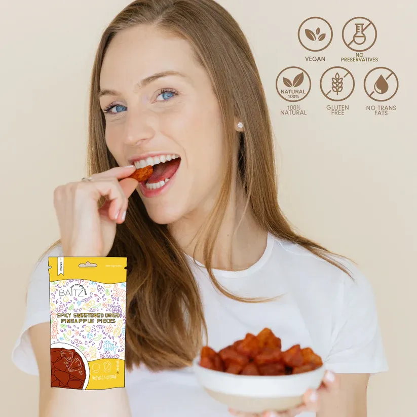 Baitz | Spicy Sweetened Dried Pineapple 3.5 oz (3 PACK) | Naturally Sweet & Spicy Snack | No Artificial Colors or Preservatives | Dried Fruit | 100% Natural
