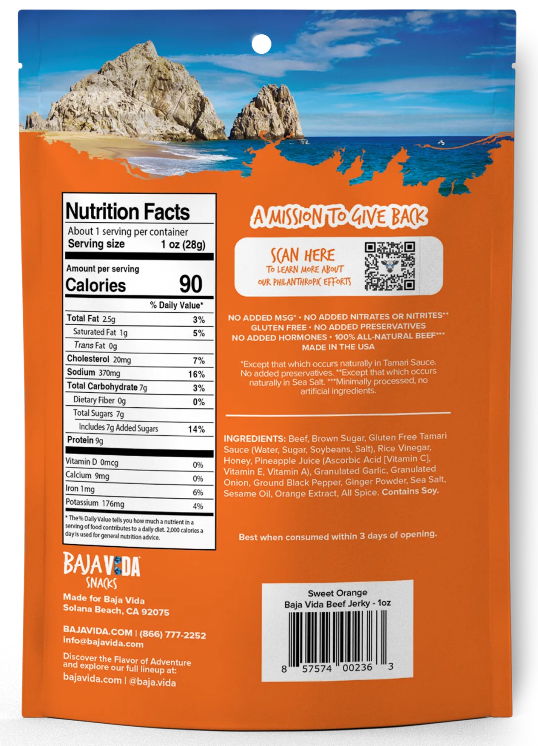 Baja Vida Beef Jerky - 1oz Sweet Orange