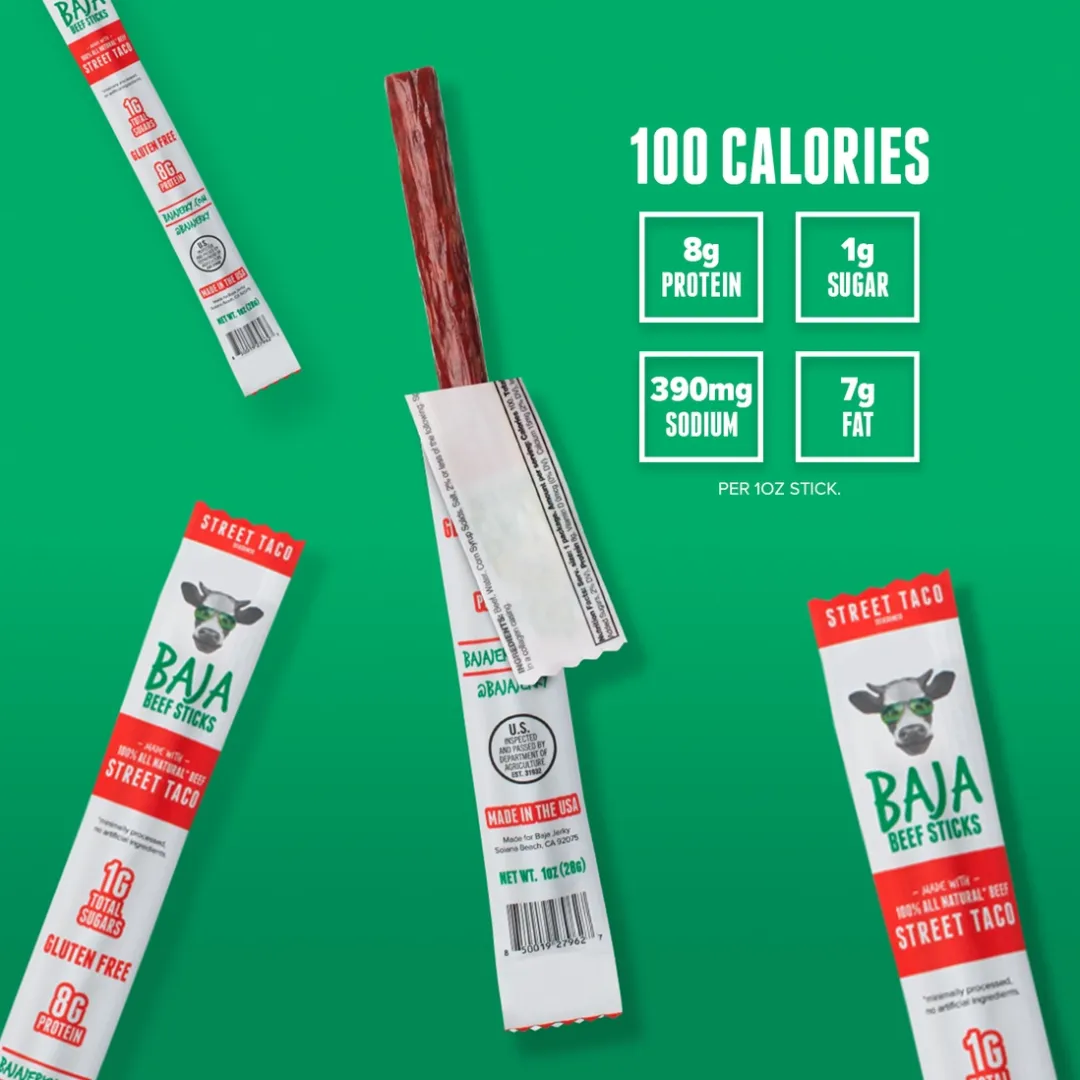 Baja Vida Beef Sticks -  1.0oz Street Taco (16-Pack Caddy)