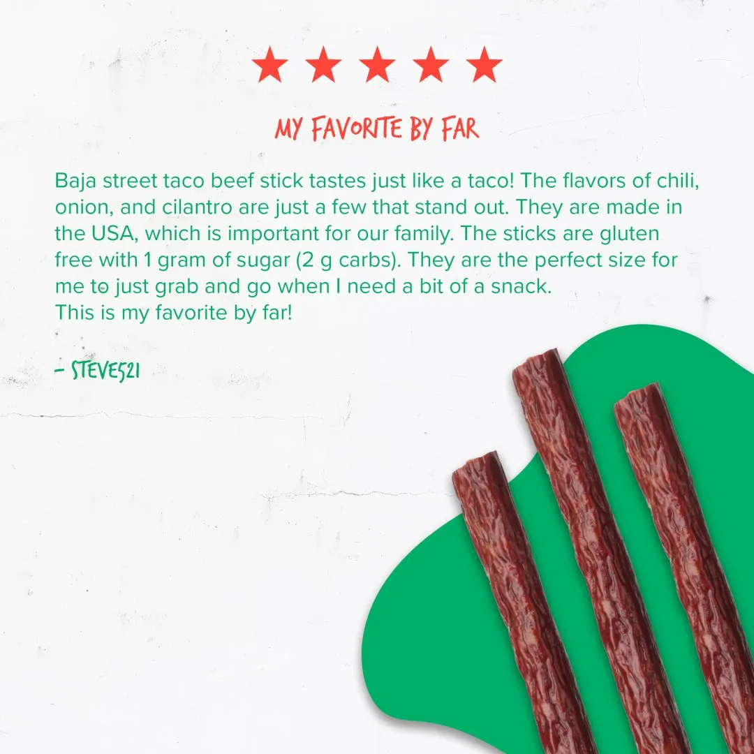 Baja Vida Beef Sticks -  1.0oz Street Taco (16-Pack Caddy)