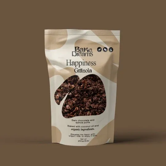 Happiness Granola with Dark Chocolate & Quinoa puffs.