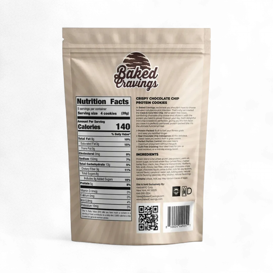 Crave & Core Protein Chocolate Chip Mini Crisp Cookie Bag 5oz