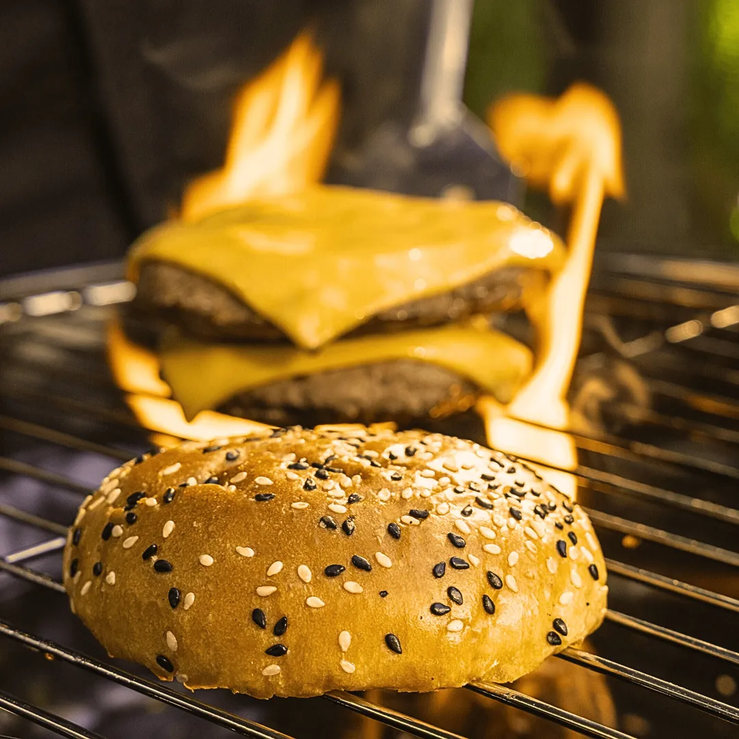 The Brioche Burger Buns w/ Tuxedo Sesame Seeds