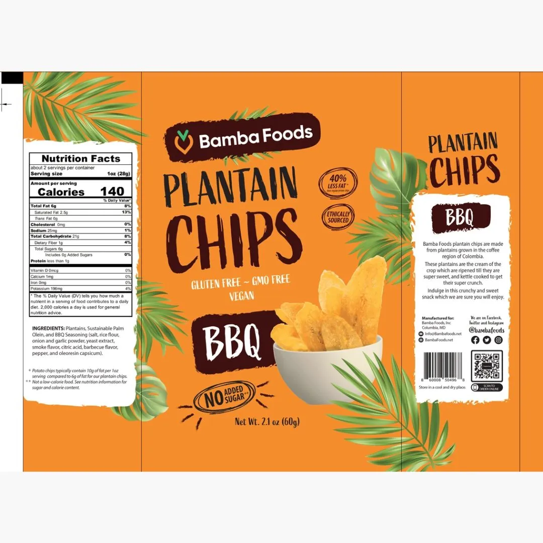 Bamba Foods Naturally Sweet Plantain Chips - Bbq 2.1 oz