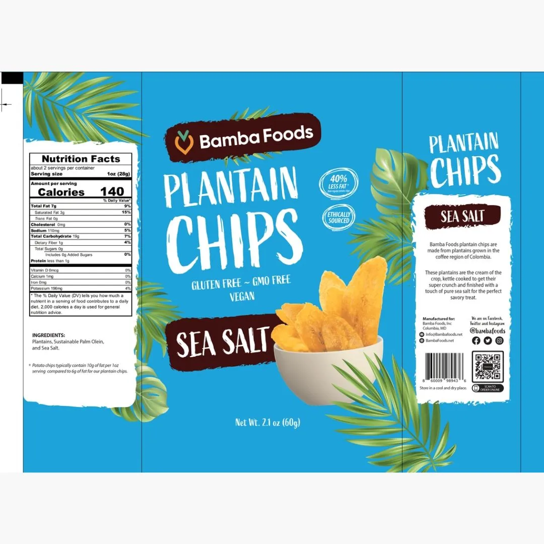 Bamba Foods Naturally Sweet Plantain Chips - Sea Salt 2.1oz
