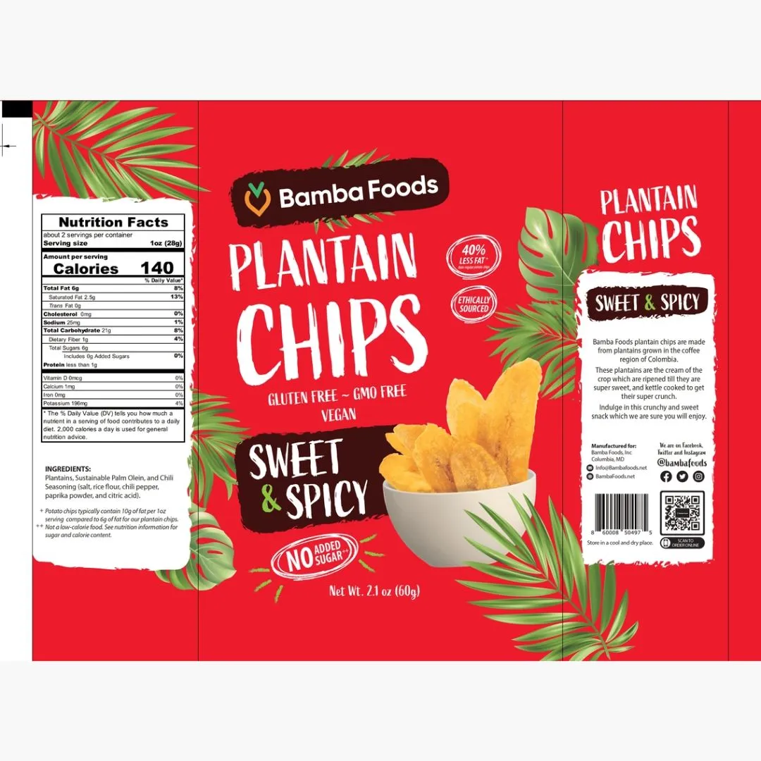 Bamba Foods Naturally Sweet Plantain Chips - Spicy 2.1oz