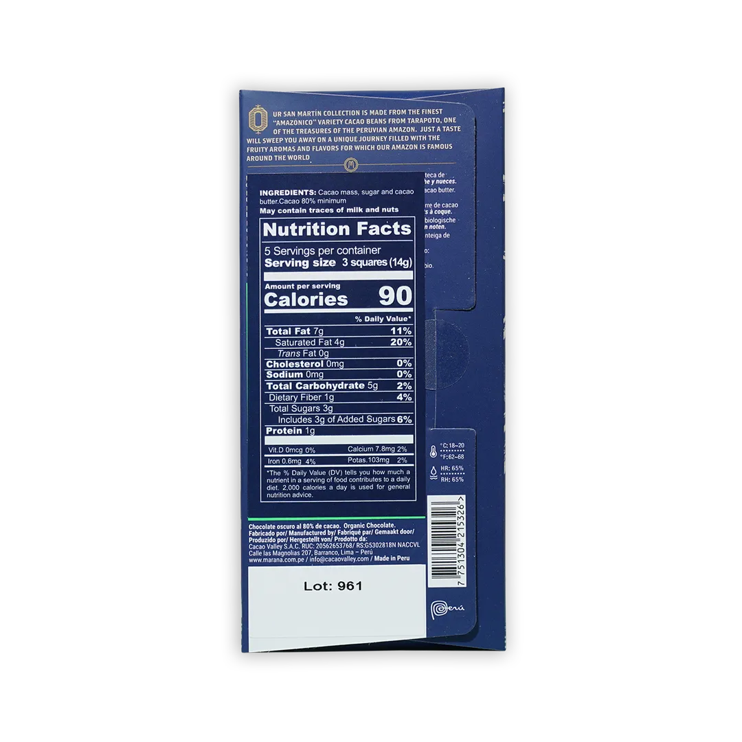 Marana Dark Chocolate Bar San Martin 80%