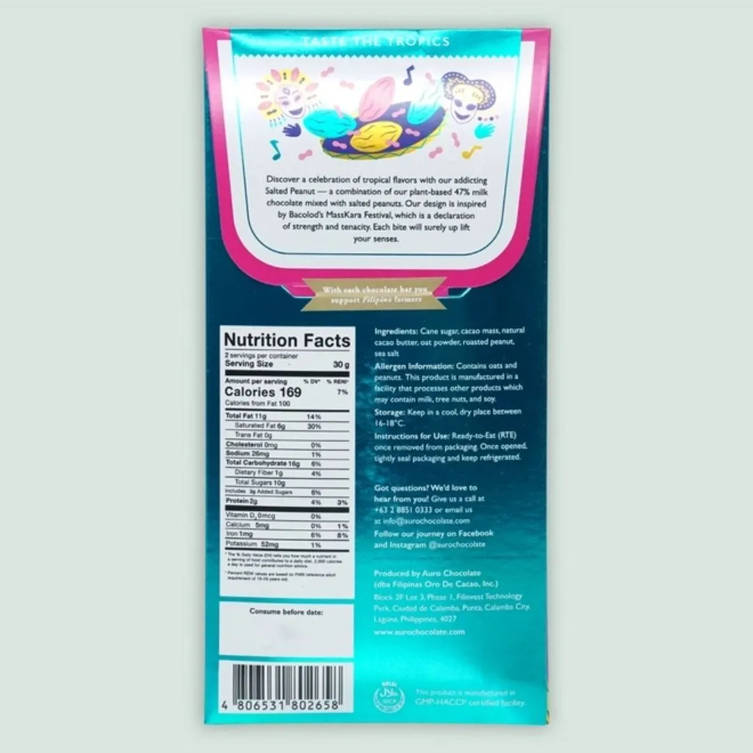 Auro Milk Chocolate Salted Peanut Bar 47% (Filipino Origin)