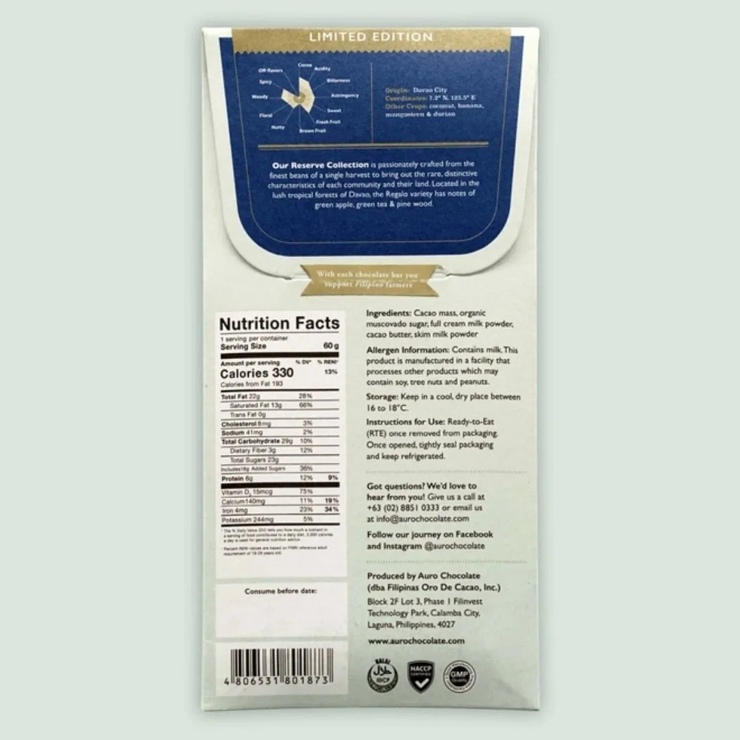 Auro Reserve Regalo Dark Milk Chocolate Bar 50%