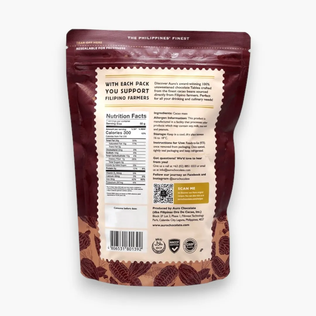 Auro Unsweetened Dark Chocolate Coins 100% (Filipino Origin)