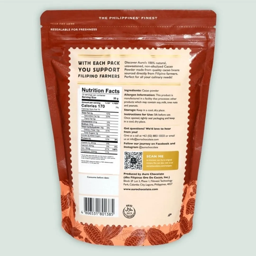 Auro Unsweetened Natural Cacao Powder 100% (Filipino Origin)