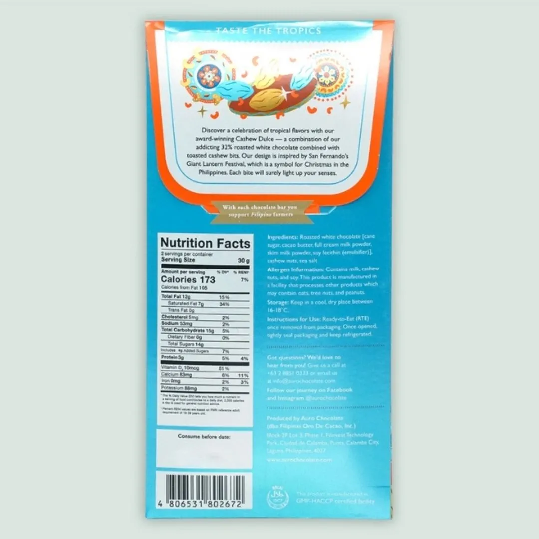 Auro White Chocolate Cashew Dulce Bar 32% (Filipino Origin)