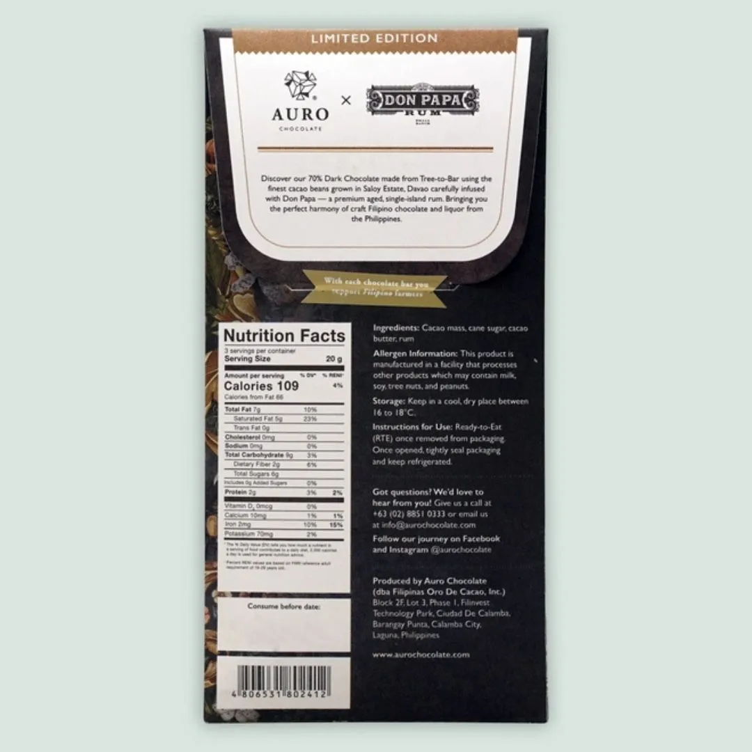 Auro x Don Papa Dark Chocolate w/ Rum 70% (Special Edition)
