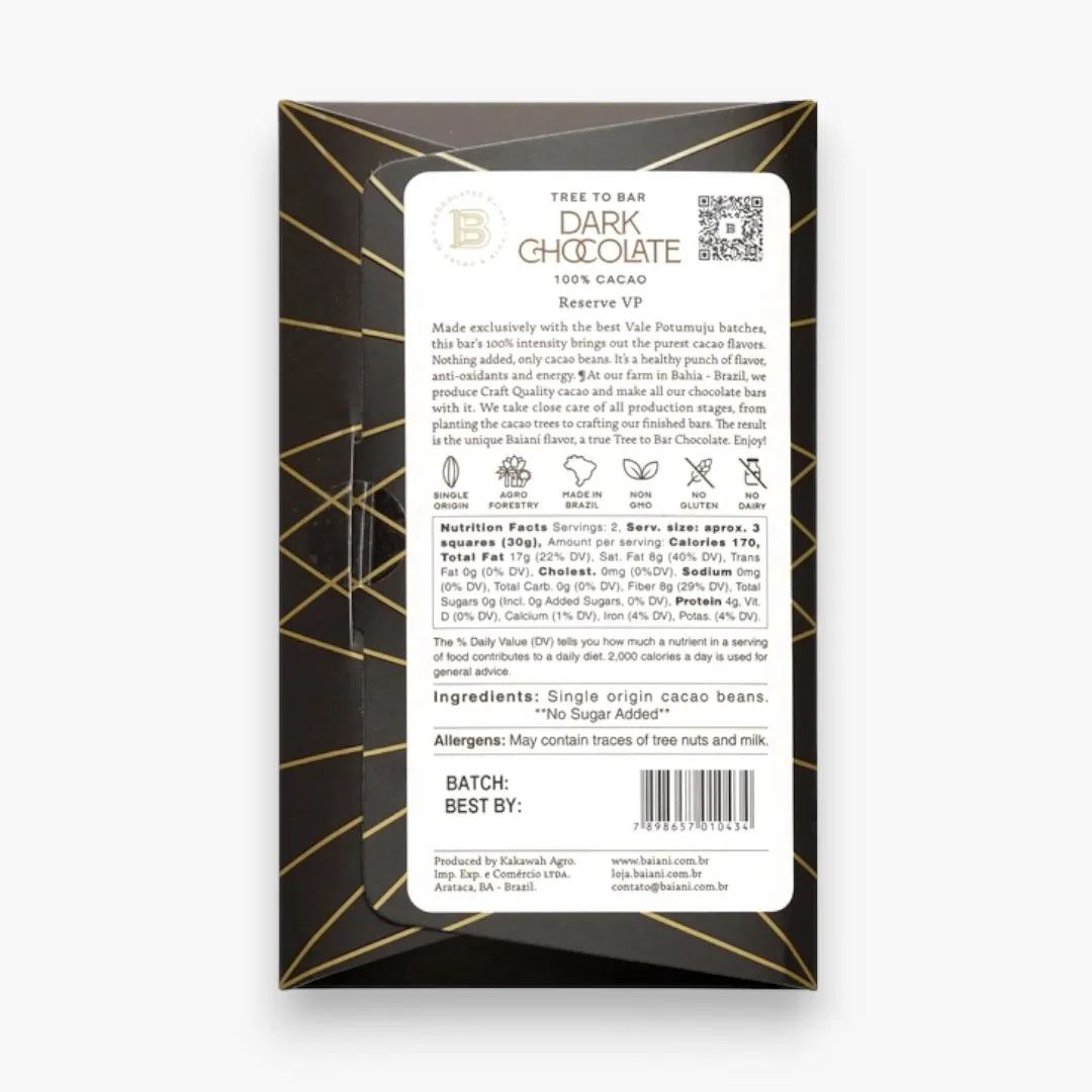 Baiani Dark Chocolate Pure 100%