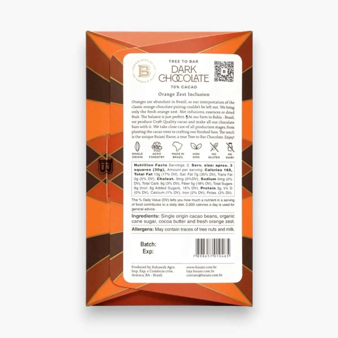 Baiani Dark Chocolate w/ Orange Zest 70%