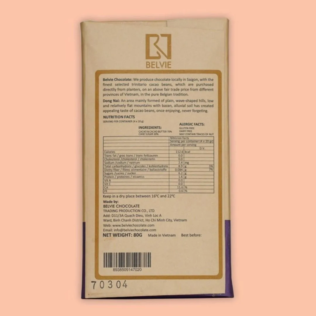 Belvie Dark Chocolate Bar Dong Nai 70% (Single Origin)