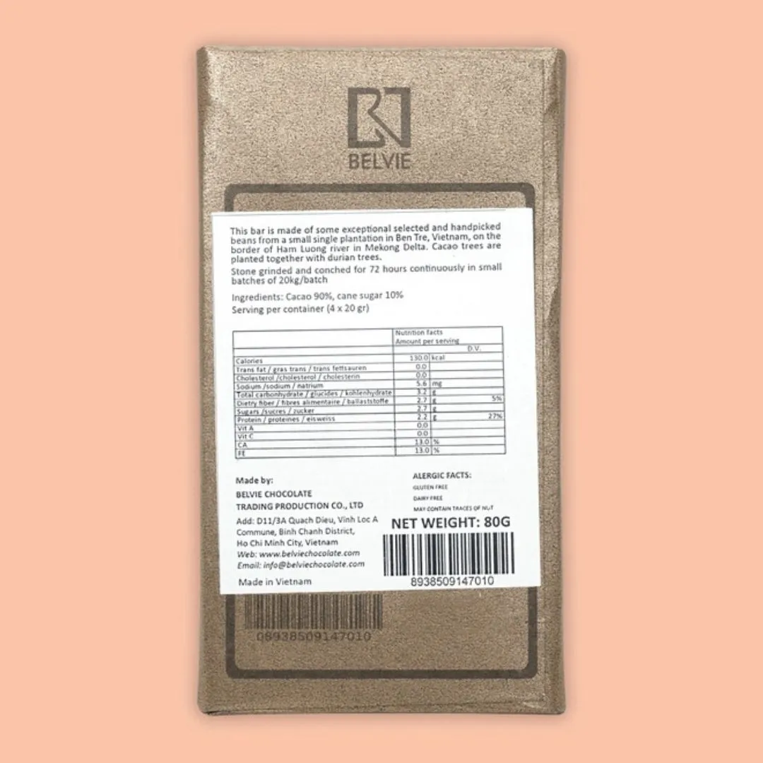 Belvie Dark Chocolate Bar Noir 90% (Single Origin)