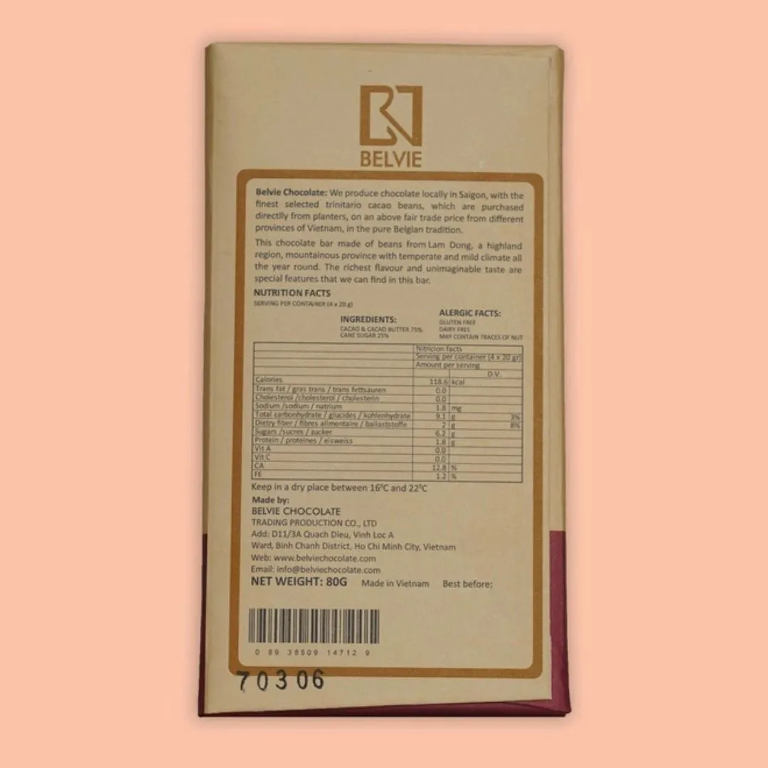 Belvie Dark Chocolate Bar Thien Tuy 75% (Single Origin)