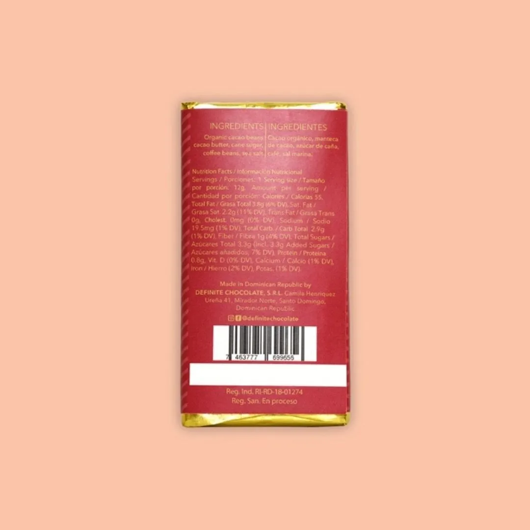 Definite Chocolate Mini Bars- Dark w/ coffee and sea salt 65%