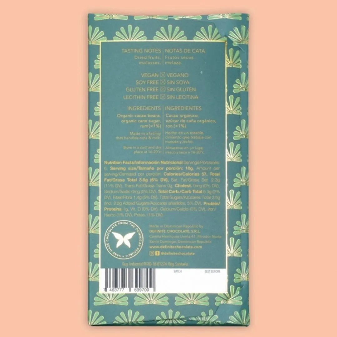 Definite Dark Chocolate Bar 75% w/ Rum Infusion