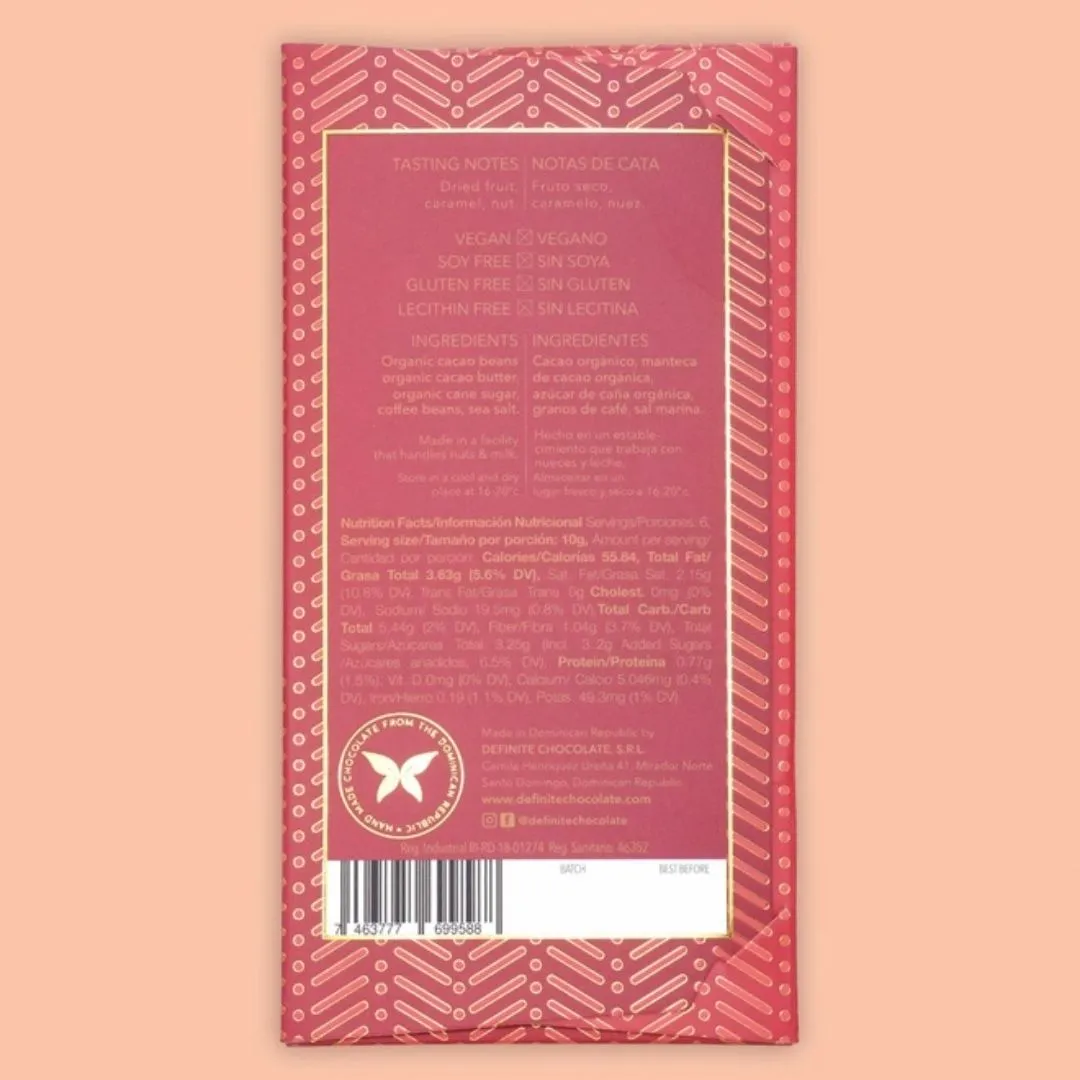 Definite Dark Chocolate Bar w/ Coffee & Sea Salt 65%