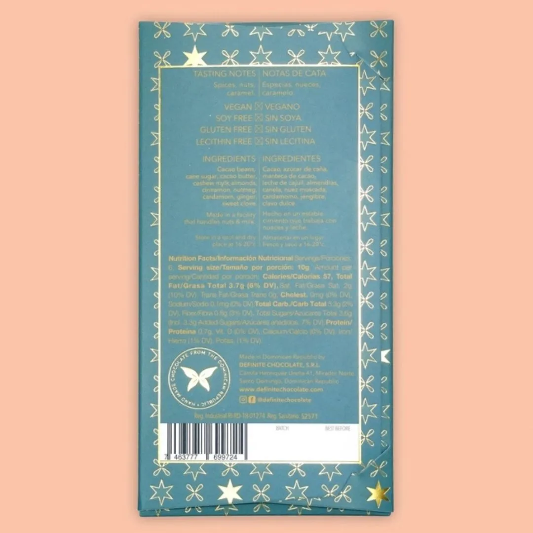 Definite Vegan Milk Chocolate Bar w/ Almonds & Spices 55%