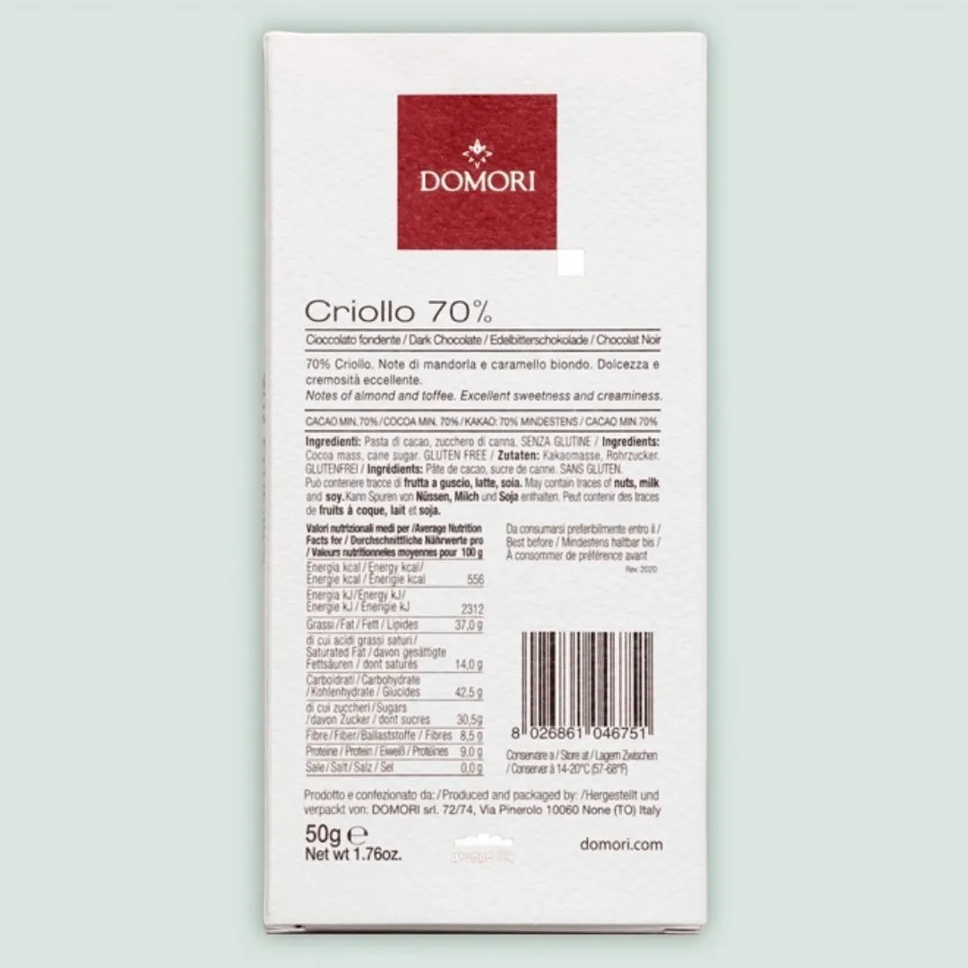Domori Criollo Dark Chocolate Bar 70% (from Italy)