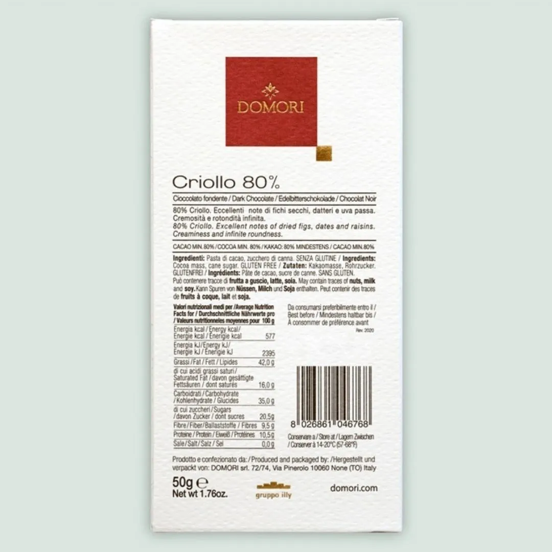 Domori Criollo Dark Chocolate Bar 80% (from Italy)