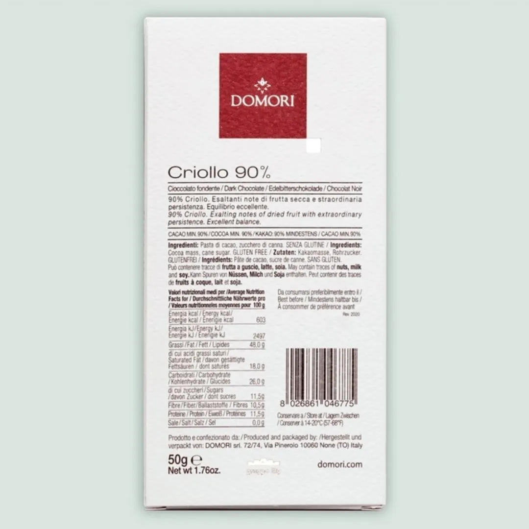 Domori Criollo Dark Chocolate Bar 90% (from Italy)